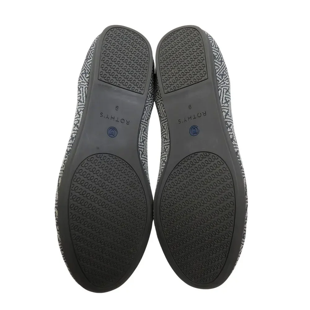 Rothys Gray and White Charcoal Grid Pattern Knit Rounded Toe Flats Shoe Size 9
